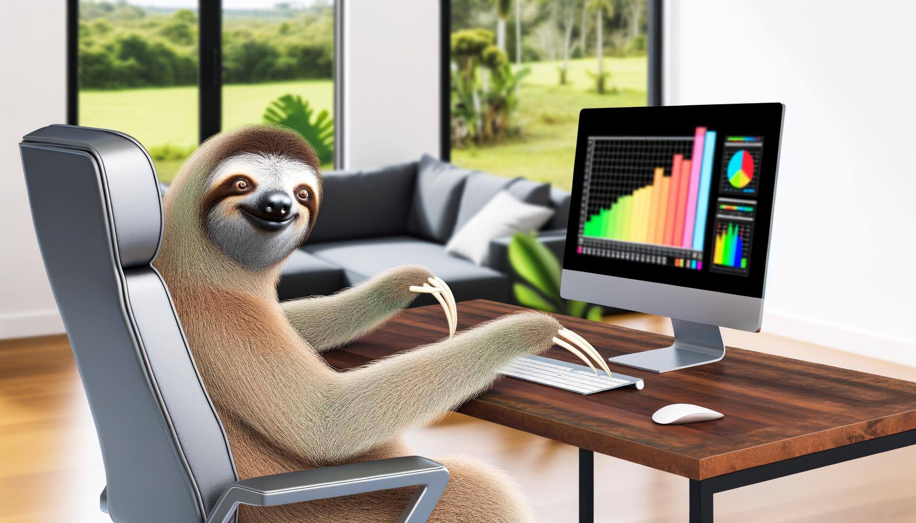 sloth at a computer